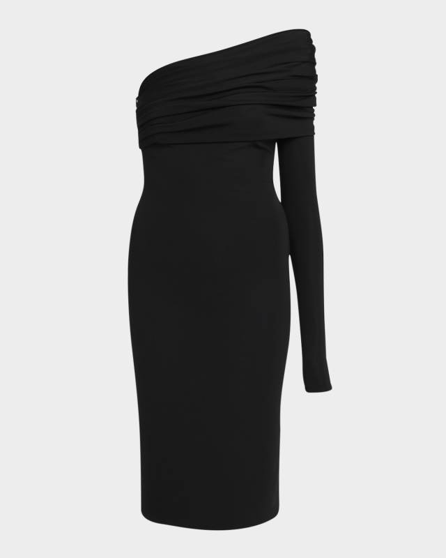 Cutout One-Shoulder Piquet Stretch Cocktail Dress